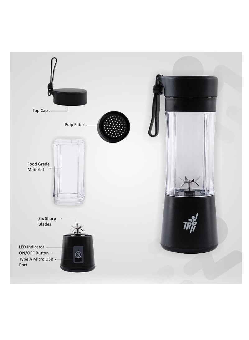 TR6 خلاط TR6 Blendmate Eco المحمول للعصائر والمشروبات المخفوقة - سعة 380 مل قابلة لإعادة الشحن | صغير الحجم | محمول (أسود)  - Image 3