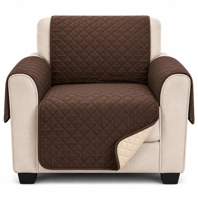 Recliner Chair Cover, Non-Slip Washable Polyester Furniture Protector for Pet Hair, Crumbs and Daily Use, Brown, SB-280 - Image 1