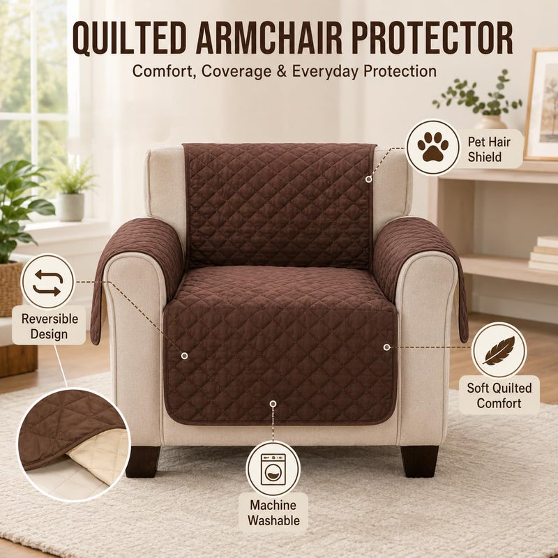 Recliner Chair Cover, Non-Slip Washable Polyester Furniture Protector for Pet Hair, Crumbs and Daily Use, Brown, SB-280 - Image 2