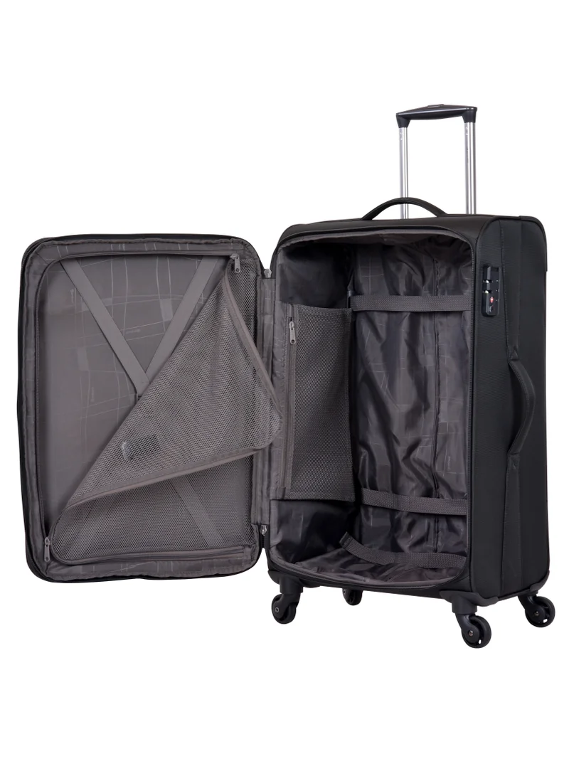 eminent Soft Case Travel Bags Trolley Luggage Sets of 3 for Unisex Polyester Lightweight Expandable Wheeled Suitcase with TSA lock V6101 Black