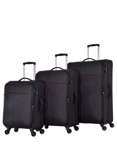 eminent Soft Case Travel Bags Trolley Luggage Sets of 3 for Unisex Polyester Lightweight Expandable Wheeled Suitcase with TSA lock V6101 Black