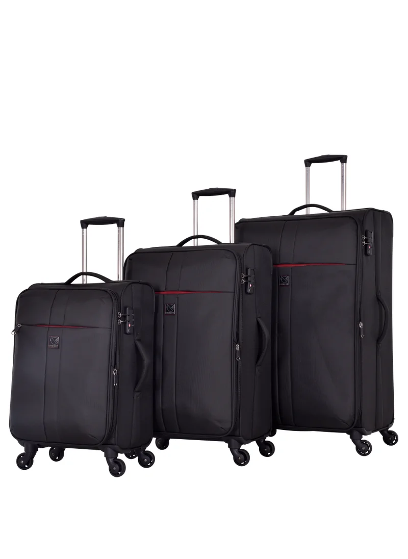 إيمينينت Soft Case Travel Bags Trolley Luggage Sets of 3 for Unisex Polyester Lightweight Expandable Wheeled Suitcase with TSA lock V6101 Black