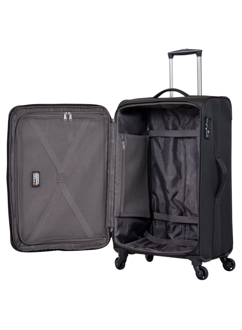 eminent Soft Case Travel Bags Trolley Luggage Sets of 3 for Unisex Polyester Lightweight Expandable Wheeled Suitcase with TSA lock V6101 Black