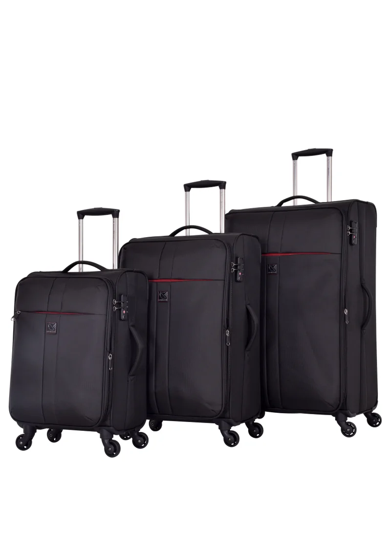 إيمينينت Soft Case Travel Bags Trolley Luggage Sets of 3 for Unisex Polyester Lightweight Expandable Wheeled Suitcase with TSA lock V6101 Black