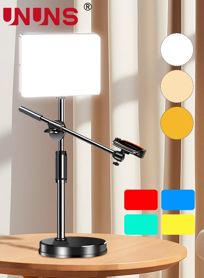 UNUNS Photography Light With Stand,6" Tiktok Light With Shooting Arm And Phone Holder,3-color Lighting,Phone Holder for Video Recording,Cooking,Photography,Live Streaming,YouTube - Image 1