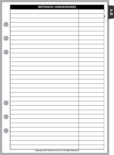 Handy Forms A5 Size Name & Address Refill, Sized and Punched for 6-Ring A5 Notebooks by Filofax, TMI, and others. Sheet Size 5.83"x8.27" (148mmx210mm). PLEASE CHECK YOUR BINDER TO BE SURE THIS WILL FIT. - Image 2