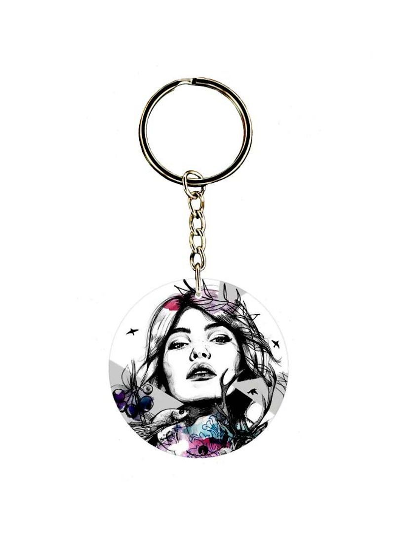 Girl Printed Double Sided Keychain