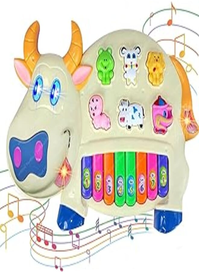 FunBlast FunBlast Musical Cow Piano for Kids with Flashing Lights - Musical Piano Toys with 15 Keys and 3 Modes Melodious Sounds, Musical Toys for 3+ Years Old Kids, Early Development Musical Toy (Rabbit) 