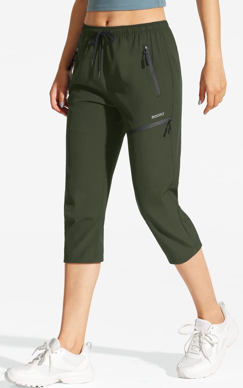 MOCOLY Women's Hiking Capris Pants Outdoor Lightweight Quick Dry Water Resistant UPF 50 Cargo Pants with Zipper Pockets Army Green XL - Image 2