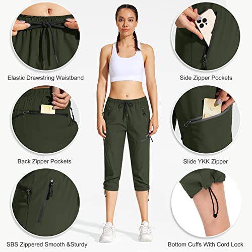 MOCOLY Women's Hiking Capris Pants Outdoor Lightweight Quick Dry Water Resistant UPF 50 Cargo Pants with Zipper Pockets Army Green XL - Image 4