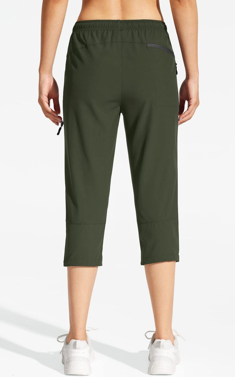 MOCOLY Women's Hiking Capris Pants Outdoor Lightweight Quick Dry Water Resistant UPF 50 Cargo Pants with Zipper Pockets Army Green XL - Image 3