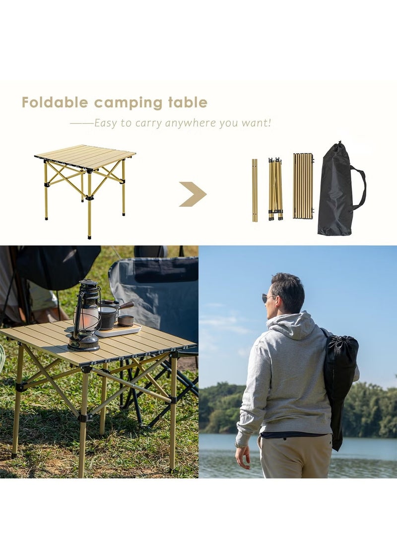 M-Smart 3-Piece Camping Set | Portable Camping Folding Table with Carrying Bag 53x51x60cm, with 2 Folding Chairs with Black Metal Frame and Armrests - Beige - Image 4