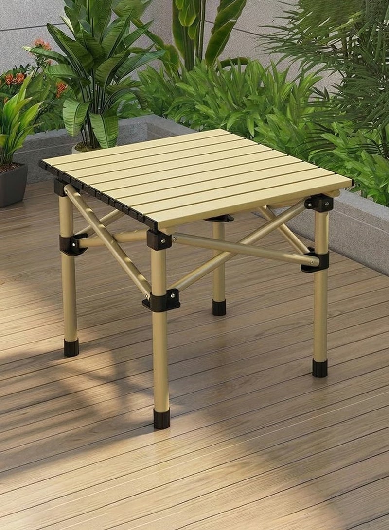 M-Smart 3-Piece Camping Set | Portable Camping Folding Table with Carrying Bag 53x51x60cm, with 2 Folding Chairs with Black Metal Frame and Armrests - Beige - Image 3