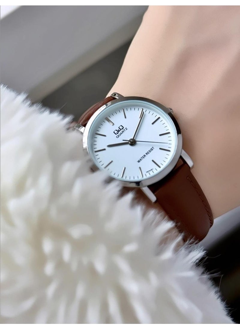 Q&Q Elegant Slim Case Women's Leather Band Wristwatch  - Image 1