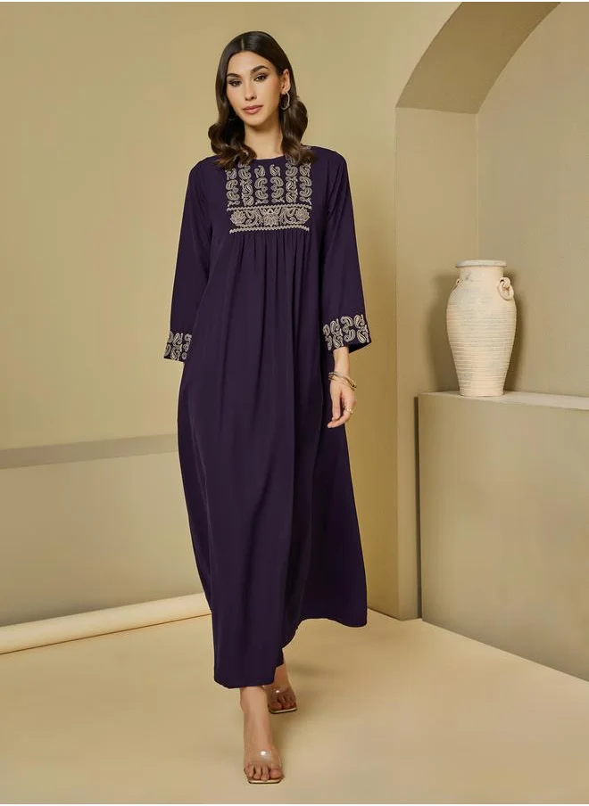 ستايلي Embroidered Jalabiya with Waits Pleats Details