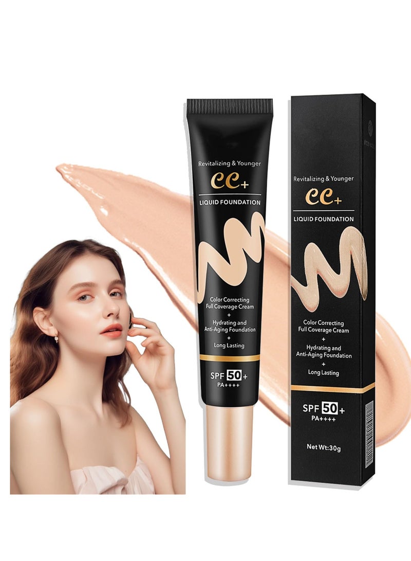 SYOSI Hydrating CC Cream with SPF 50+ PA++++, Waterproof Flawless Concealer Full Coverage BB Cream, Long Lasting Moisturizing Full Coverage Liquid Foundation, All-Day Hold, All Skin Types, Natural  - Image 1