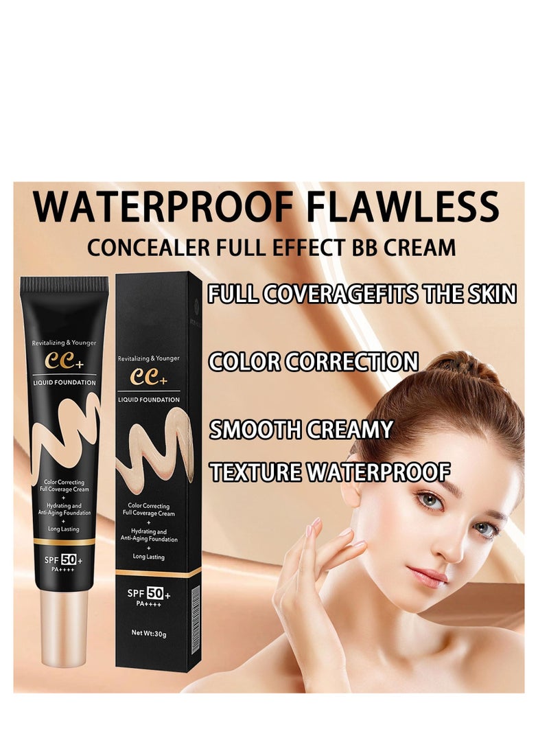 SYOSI Hydrating CC Cream with SPF 50+ PA++++, Waterproof Flawless Concealer Full Coverage BB Cream, Long Lasting Moisturizing Full Coverage Liquid Foundation, All-Day Hold, All Skin Types, Natural  - Image 5