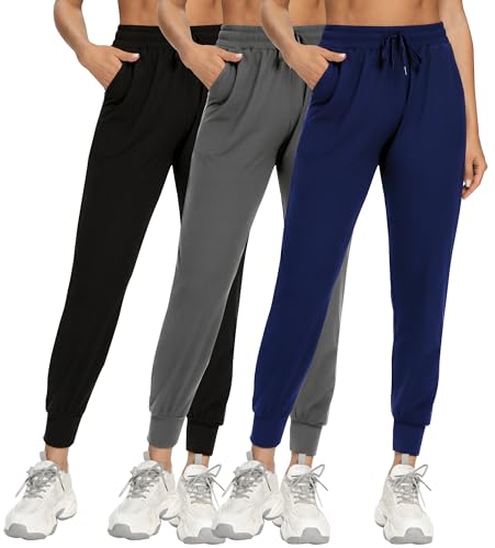3 Pack Sweatpants for WomenWomens Joggers with Pockets Athletic Leggings for Workout Yoga RunningBlackDark GreyNavy BlueSmall