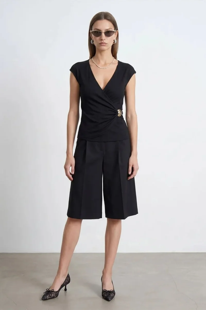 Dilvin Black DILVIN Women’s Slim Fit Wrap Blouse for Women | Best Price UAE