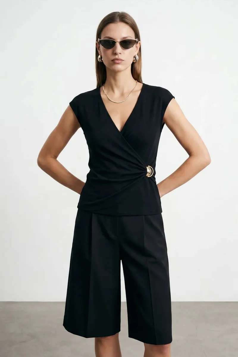 DILVIN Women’s Slim Fit Wrap Blouse