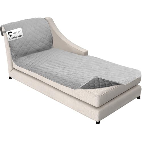 Sofa Shield Chaise Slip Cover with Patented Strap Cushion Protector US Designed Reversible Stain and Dog Tear Resistant Slipcover 102x34 inch Seat Washable Covers for Dogs Pets Light Gray Charcoal