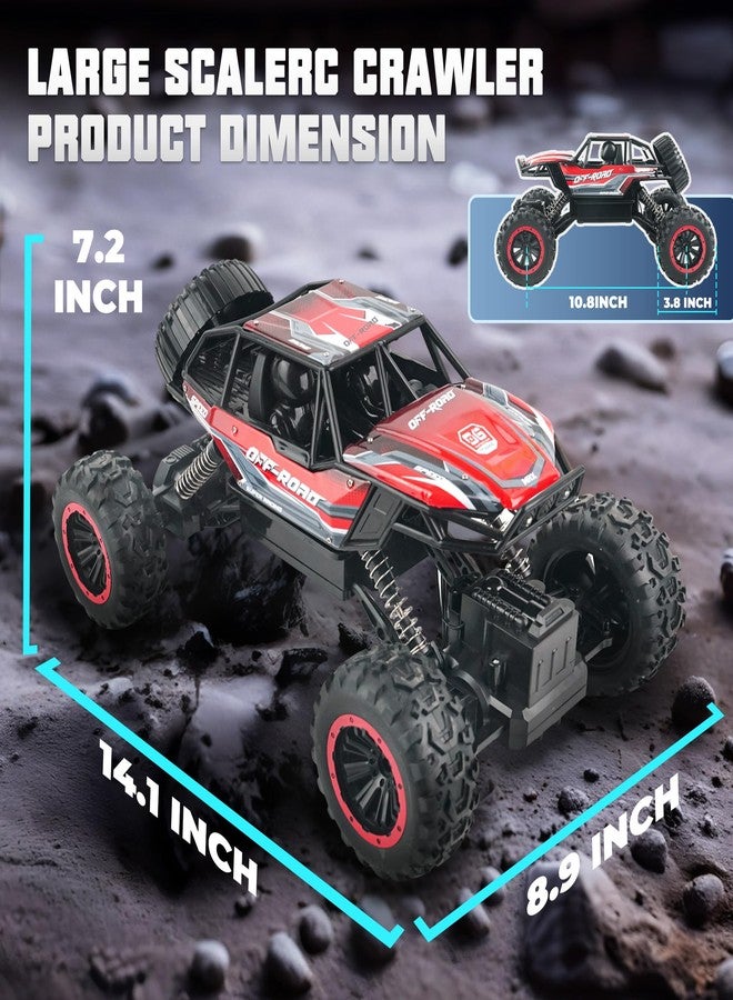 BEZGAR Monster Truck Toys - 1:12 Remote Control Monster Truck with Light, RC Crawler for Adults, Scale RC Truck with 45° Climbing, Remote Control Car for Boys Red - Image 2