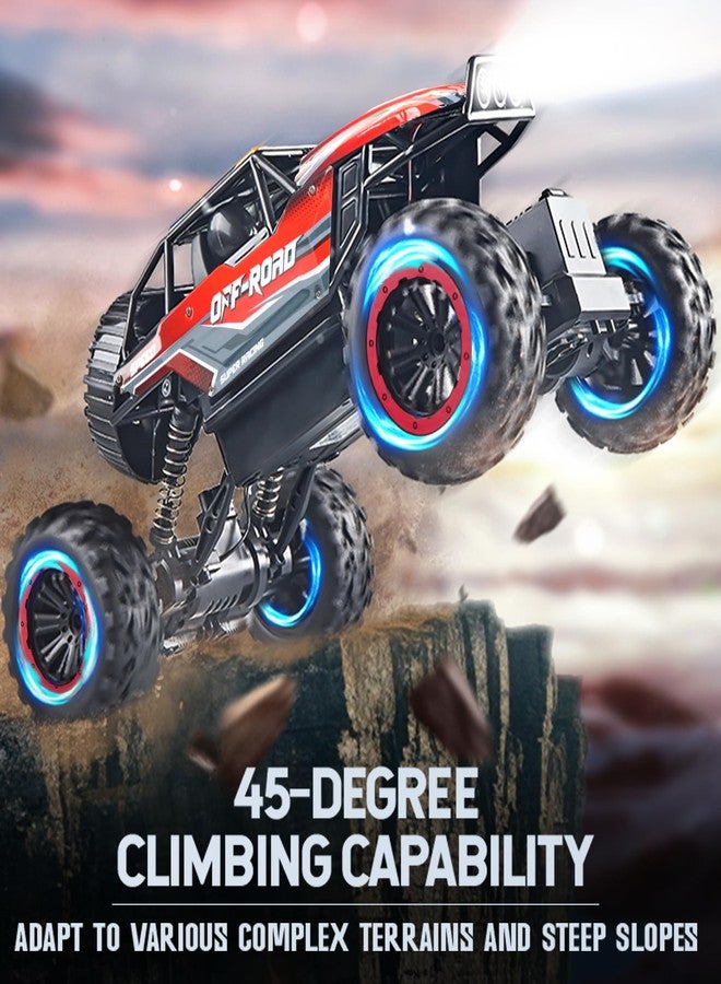 BEZGAR Monster Truck Toys - 1:12 Remote Control Monster Truck with Light, RC Crawler for Adults, Scale RC Truck with 45° Climbing, Remote Control Car for Boys Red - Image 4