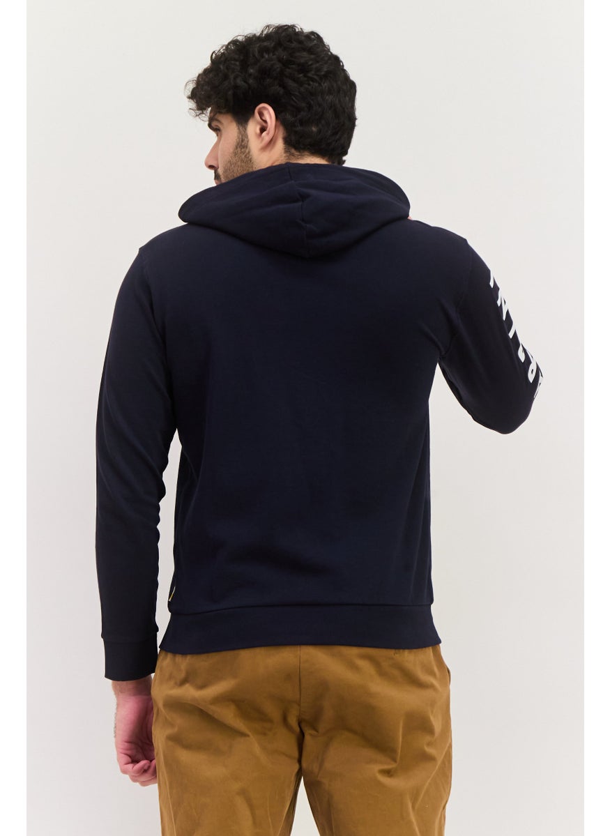 Gazzarrini Men Hooded Graphic Long Sleeve Sweatshirt, Navy  - Image 2