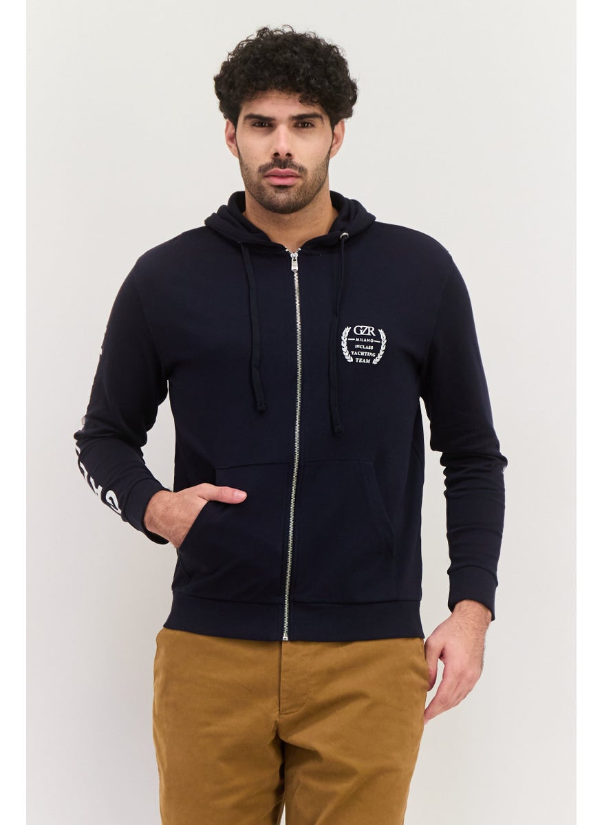 Gazzarrini Men Hooded Graphic Long Sleeve Sweatshirt, Navy  - Image 1