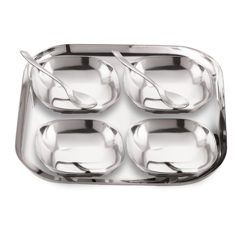VS VINTAGE STEEL VS Vintage Steel Stainless Steel Square Shape Medium Sized SnacksNamkeen Serving Set Set of 7PC Silver Medium - Image 2