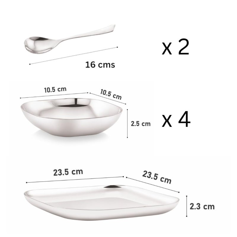 VS VINTAGE STEEL VS Vintage Steel Stainless Steel Square Shape Medium Sized SnacksNamkeen Serving Set Set of 7PC Silver Medium - Image 3