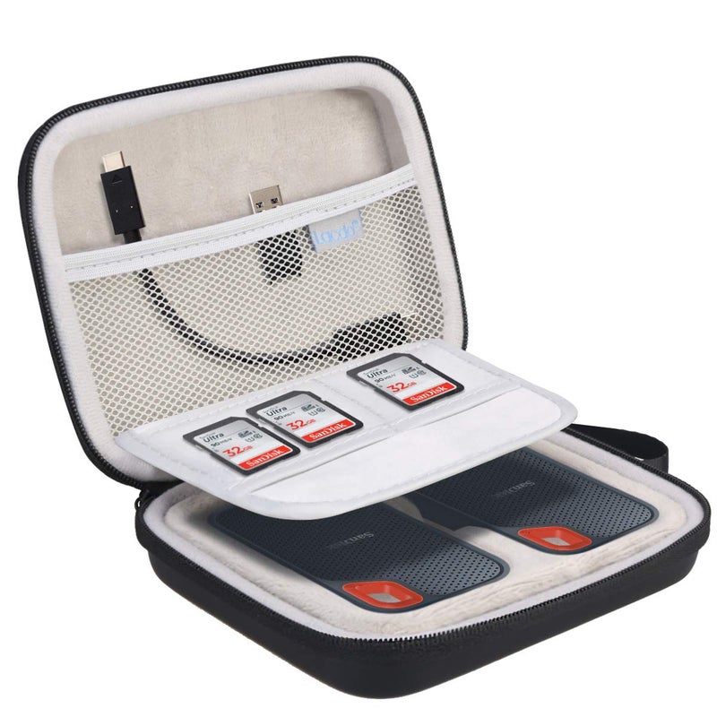 Lacdo 2-in-1 Hard Drive Carrying Case for SanDisk Extreme Portable External SSD SDSSDE60-G25 / G-Drive Mobile SSD 250G 500G 1TB 2TB USB 3.1 USB-C Shockproof Protective Travel Bag, Black - Image 1