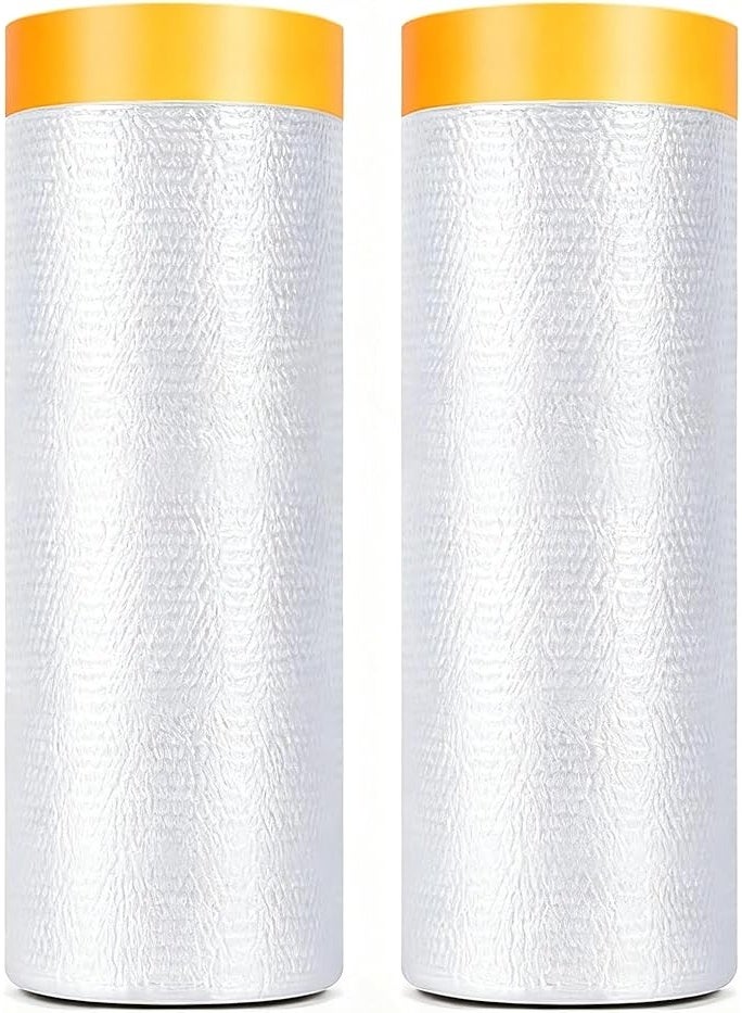 Green Tiger 2 Rolls Pre-Taped Masking Film - 2.4m x 20m Waterproof Painters Plastic Sheeting for Decorating, Furniture & Automotive Protection，Appliance Protection - Image 1