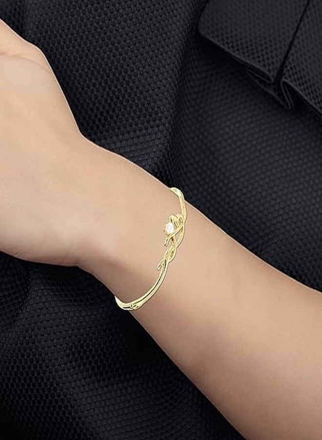 Estele Rhodium Plated Calligraphic pearl Cuff bracelet - Image 3