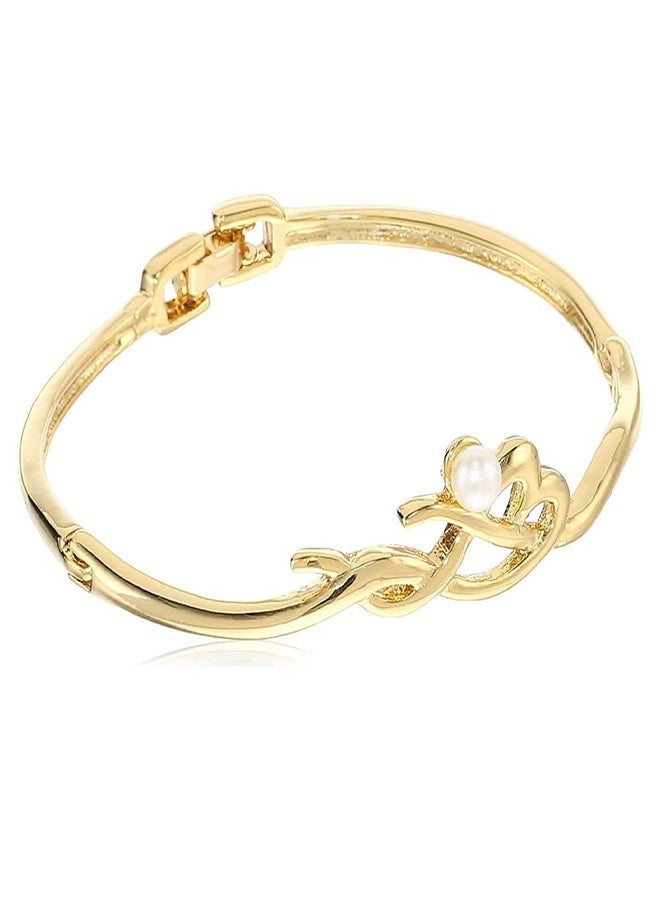 Estele Rhodium Plated Calligraphic pearl Cuff bracelet - Image 1