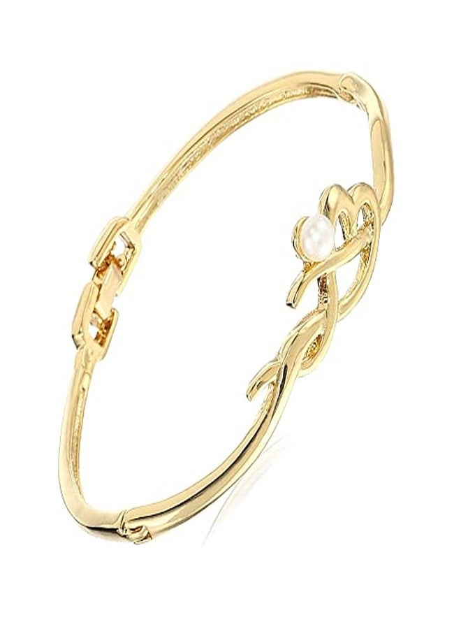 Estele Rhodium Plated Calligraphic pearl Cuff bracelet - Image 4