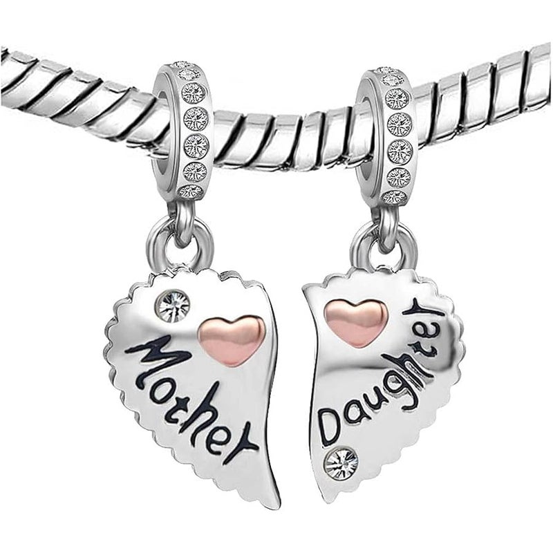 KunBead Mother Daughter Son Sisters Best Friends Bestie Rose Gold Heart Puzzle Dangle Birthday Charms Compatible with Pandora Bracelet, 4.5mm-5mm, Metal, No Gemstone - Image 3