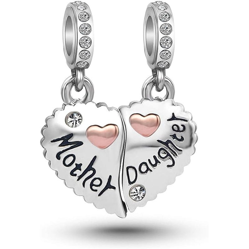 KunBead Mother Daughter Son Sisters Best Friends Bestie Rose Gold Heart Puzzle Dangle Birthday Charms Compatible with Pandora Bracelet, 4.5mm-5mm, Metal, No Gemstone - Image 1