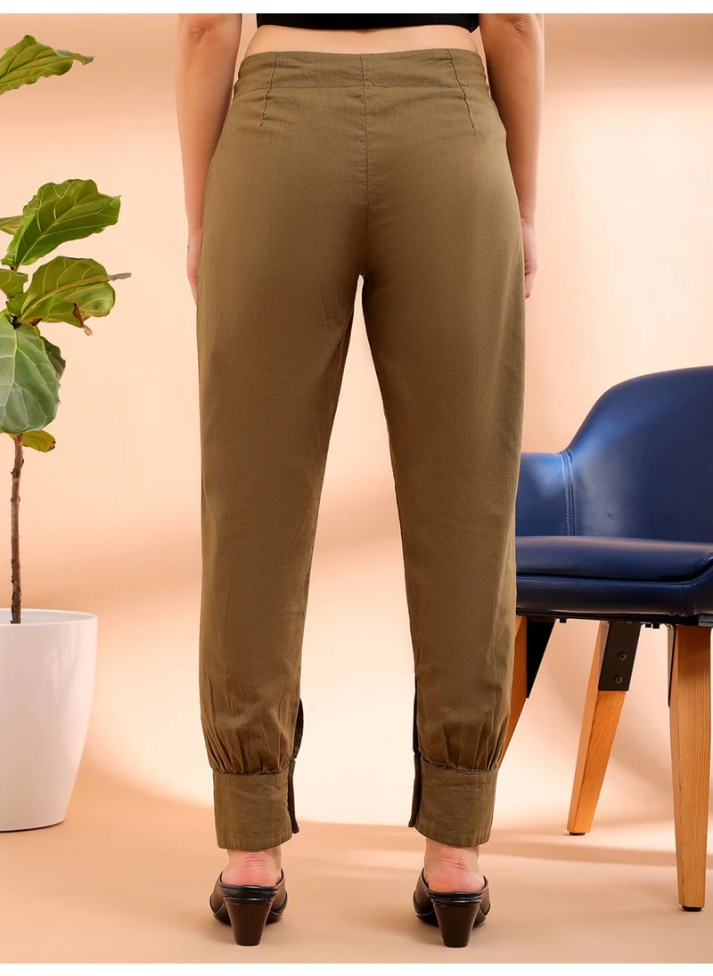 مرفوعة Ivy Green Women Tapered Casual Solid Ankle Pleated Pants