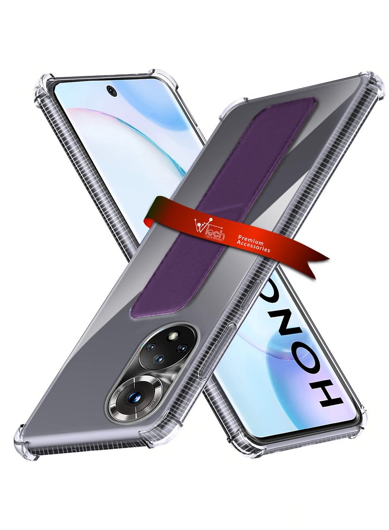 Wtech TPU Hand Grip Air Pillow Case Cover For Honor 50 5G 2021 Clear/Eggplant Purple - Image 1