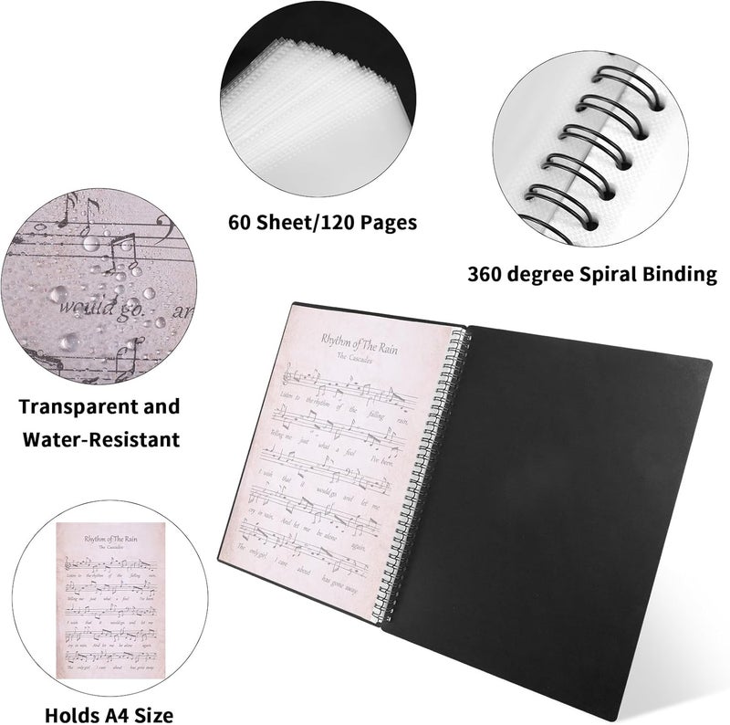 A4 Sheet Music Folder, 120 Pages Capacity with 60 Pockets, Dual-Side Display Music Organizer for Piano Sheet, Art Drawing & Document Storage, Ideal for Home & School Use - Image 3