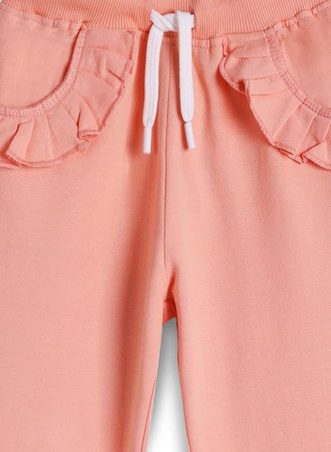ANTHRILO Summer Jogger for Girls | 100% Cotton Blend Skin Friendly Fabric | Jogger for Girls | Casual Wear |Pretty Peach Girls Summer Frill Jogger - Peach 1-2 Years - Image 4