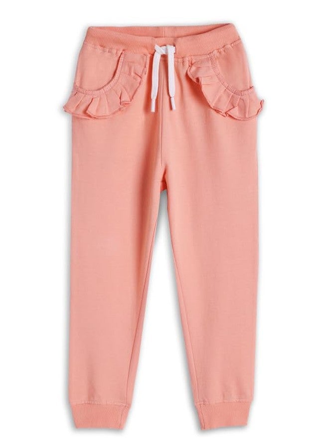 ANTHRILO Summer Jogger for Girls | 100% Cotton Blend Skin Friendly Fabric | Jogger for Girls | Casual Wear |Pretty Peach Girls Summer Frill Jogger - Peach 1-2 Years - Image 1