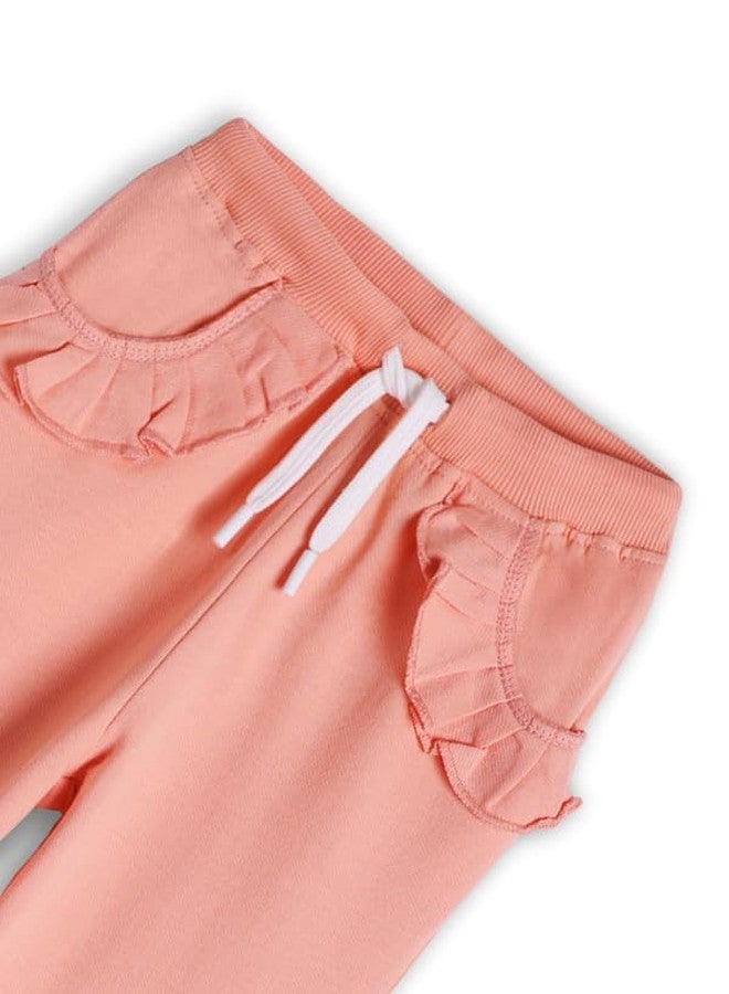 ANTHRILO Summer Jogger for Girls | 100% Cotton Blend Skin Friendly Fabric | Jogger for Girls | Casual Wear |Pretty Peach Girls Summer Frill Jogger - Peach 1-2 Years - Image 3