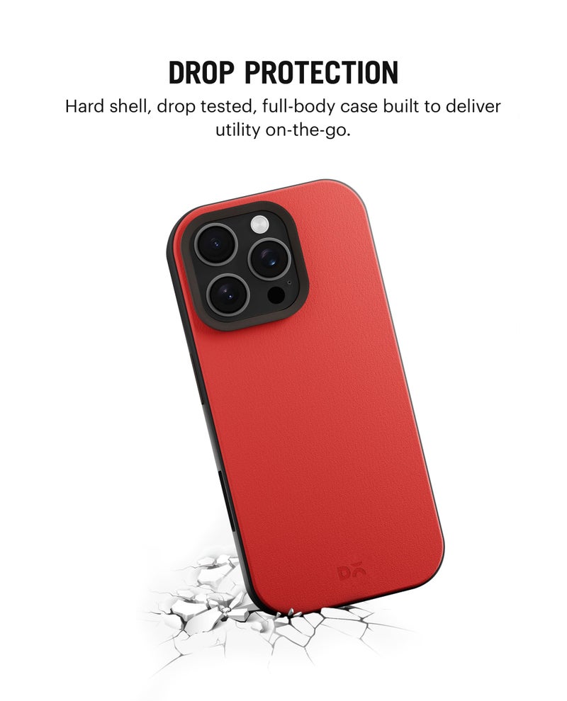 DailyObjects Leatherite Case for iPhone 16 Pro Compatible with Mag-Safe Wireless Charging | Crimson-Grey Hybrid Magnetic Back Cover - Image 4