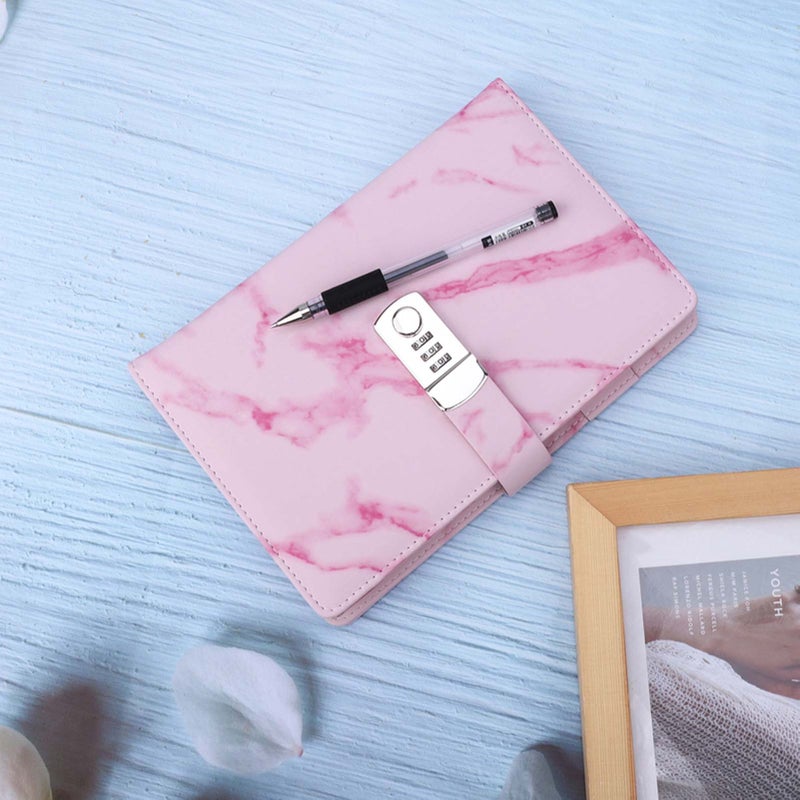 A5 Note Book PU Leather Cover Password Lock Notepad Diary Book Office School SuppliesPink - Image 5