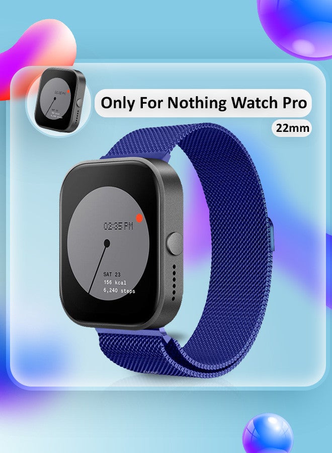 CATANES [for Nothing Watch Pro] 22mm Milanes Strap Women Men Stainless Steel Mesh Loop Magnetic Clasp Replacement Strap Blue - Image 5
