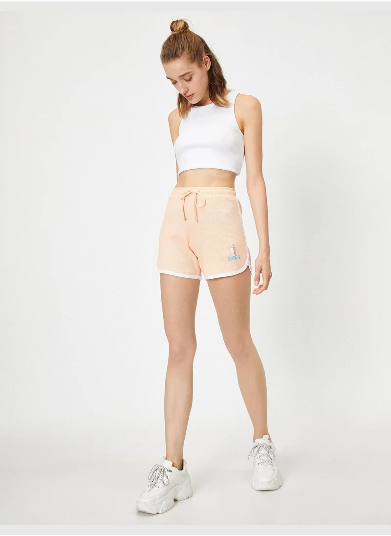KOTON Embellished Tie Waist %100 Cotton Short