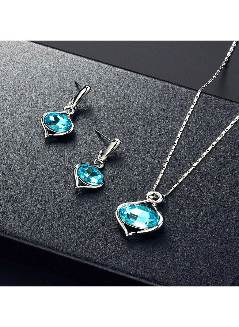 Goolsky طقم مجوهرات هندسية من الكريستال للنساء – قلادة قلب على شكل دمعة تفاح وأقراط، هدية أنيقة متلألئة للمواعيد الرسمية - Image 1