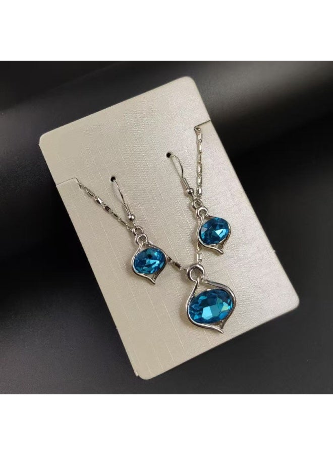 Goolsky طقم مجوهرات هندسية من الكريستال للنساء – قلادة قلب على شكل دمعة تفاح وأقراط، هدية أنيقة متلألئة للمواعيد الرسمية - Image 2